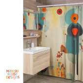 レトロミッドセンチュリーモダン シャワーカーテン