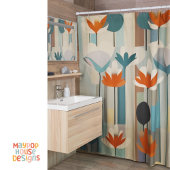 レトロミッドセンチュリーモダン シャワーカーテン