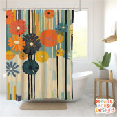 レトロミッドセンチュリーモダン シャワーカーテン