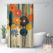 レトロミッドセンチュリーモダン シャワーカーテン