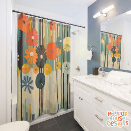 レトロミッドセンチュリーモダン シャワーカーテン