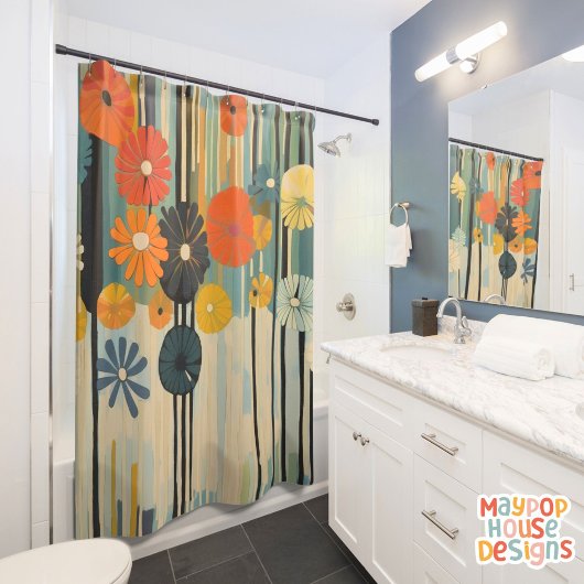 レトロミッドセンチュリーモダン シャワーカーテン