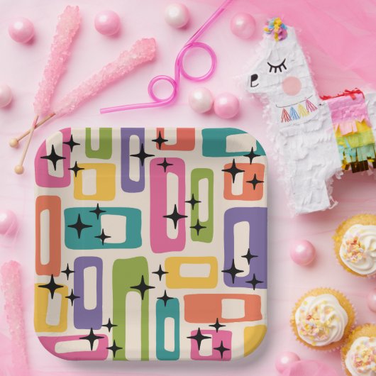 レトロミッドセンチュリーモダン ペーパープレート (パーティー)