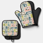 レトロミッドセンチュリーモダン 鍋つかみ&鍋敷きセット (正面/裏面)