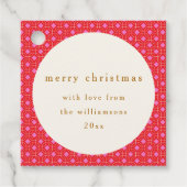 レトロミッドセンチュリーレッドピンクかわいいカスタムクリスマス フェイバータグ (正面)