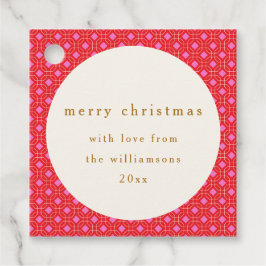 レトロミッドセンチュリーレッドピンクかわいいカスタムクリスマス フェイバータグ