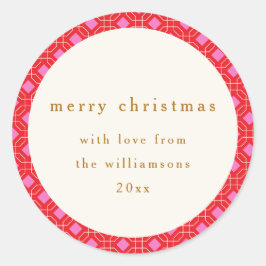レトロミッドセンチュリーレッドピンクかわいいカスタムクリスマス ラウンドシール