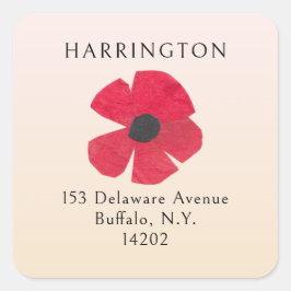レトロミッドセンチュリーレッドポピーかわいい差出人住所 スクエアシール