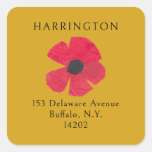 レトロミッドセンチュリーレッドポピーイエロー差出人住所