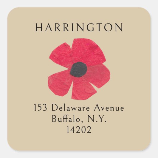 レトロミッドセンチュリーレッドポピーブラウン差出人住所 スクエアシール (正面)