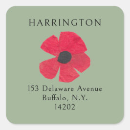 レトロミッドセンチュリーレッドポピー差出人住所 スクエアシール