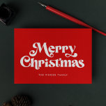 レトロミッドセンチュリーレッドメリークリスマス シーズンカード<br><div class="desc">メリークリスマスカード：クラシックのレトロなデザイン、ミッドセンチュリーのモダンタイポグラフィとクラシックの赤の背景。</div>