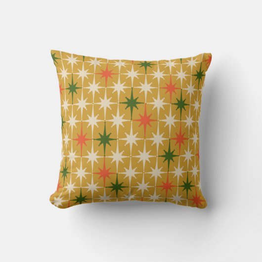 レトロミッドセンチュリーヴィンテージアトミックスターズオークル クッション (正面)