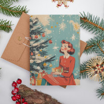 レトロミッドセンチュリーヴィンテージイラストレーションクリスマス