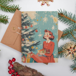 レトロミッドセンチュリーヴィンテージイラストレーションクリスマス シーズンカード