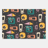 レトロミッドセンチュリー原子モダン宇宙エイジブラック ラッピングペーパーシート (正面3)