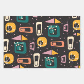 レトロミッドセンチュリー原子モダン宇宙エイジブラック ラッピングペーパーシート (正面)