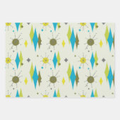 レトロミッドセンチュリー原子モダン宇宙エイジブルーグリーン ラッピングペーパーシート (正面2)