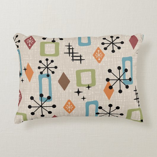 レトロミッドセンチュリー原子モダン抽象芸術パターン アクセントクッション (正面)