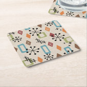 レトロミッドセンチュリー原子モダン抽象芸術パターン スクエアペーパーコースター (アングル)