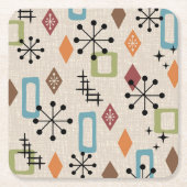 レトロミッドセンチュリー原子モダン抽象芸術パターン スクエアペーパーコースター (正面)