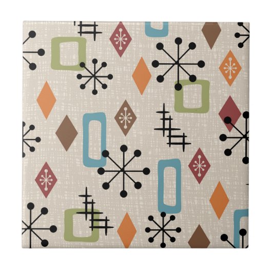 レトロミッドセンチュリー原子モダン抽象芸術パターン タイル (正面)