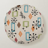 レトロミッドセンチュリー原子モダン抽象芸術パターン ラウンドクッション (裏面)