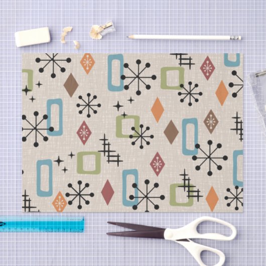 レトロミッドセンチュリー原子モダン抽象芸術パターン 薄葉紙 (クラフト)