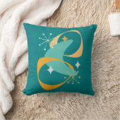 レトロミッドセンチュリー原子宇宙年齢20ティール(緑がかった色)、オレンジ クッション (ブランケット)