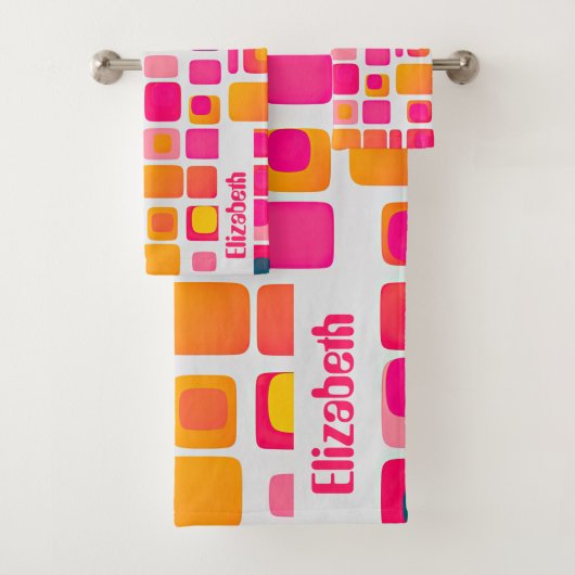 レトロミッドセンチュリー名の幾何学的パタモダンーン バスタオルセット (インサイチュ)