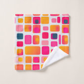 レトロミッドセンチュリー名の幾何学的パタモダンーン バスタオルセット (ウォッシュタオル)