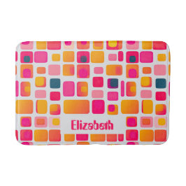 レトロミッドセンチュリー名前をカスタムするの幾何学模様 バスマット