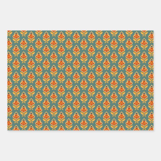 レトロミッドセンチュリー幾何プリントラッパターン（の模様が）あるプ ラッピングペーパーシート (正面)