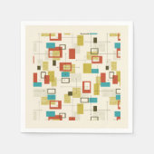 レトロミッドセンチュリー幾何形状パターン スタンダードカクテルナプキン (正面)