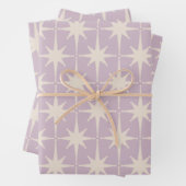レトロミッドセンチュリー50年代の薄紫星模様 ラッピングペーパーシート (インサイチュ)