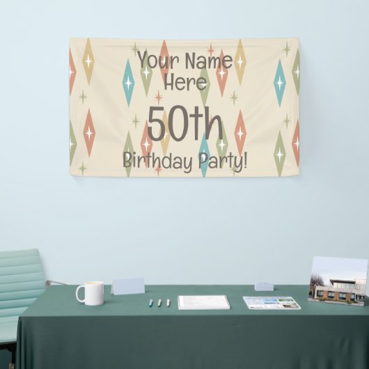 レトロミッドセンチュリー50誕生日 横断幕 (トレードショー)