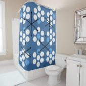 レトロミッドセンチュリーMCMドットブルー シャワーカーテン (インサイチュ)