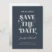 レトロミッドナイトブルー日付カードを保存 セーブザデート (正面/裏面)