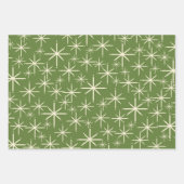 レトロミッドモダンクリスマスパターンオリーブレッドクリーム ラッピングペーパーシート (正面2)