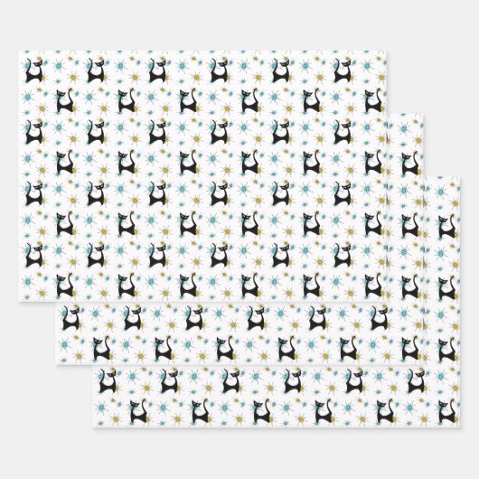 レトロミッド・センチュリーモダンネコ ラッピングペーパーシート (セット)