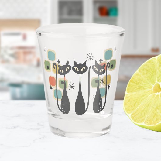 レトロミッド・センチュリー黒猫 ショットグラス