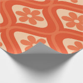 レトロミッド・センチュリー・オギーのオレンジ色の花柄 ラッピングペーパー (角)