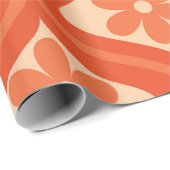 レトロミッド・センチュリー・オギーのオレンジ色の花柄 ラッピングペーパー (ロールコーナー)