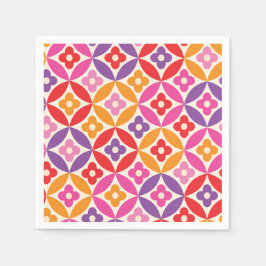 レトロミッド・センチュリー・サークルのカラフルな花 スタンダードカクテルナプキン