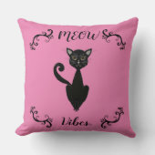 レトロミッド・センチュリーMeow Vibes黒猫とピンク猫 クッション (正面)