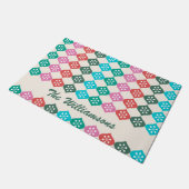 レトロミッモダンドアトミックホリデーパタパーソナライズされたーン  ドアマット (アングル)