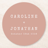 レトロミニマリストほこりっぽいバラタイプライター結婚ズ ラウンドペーパーコースター (正面)