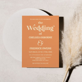 レトロミニマリストオレンジ結婚式招待状 招待状