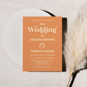 レトロミニマリストオレンジ結婚式招待状 招待状