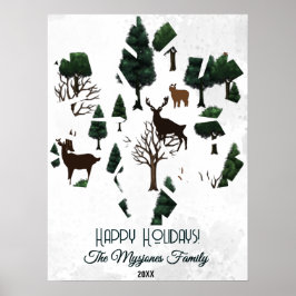 レトロミニマリストディアインホリデーツリー ポスター